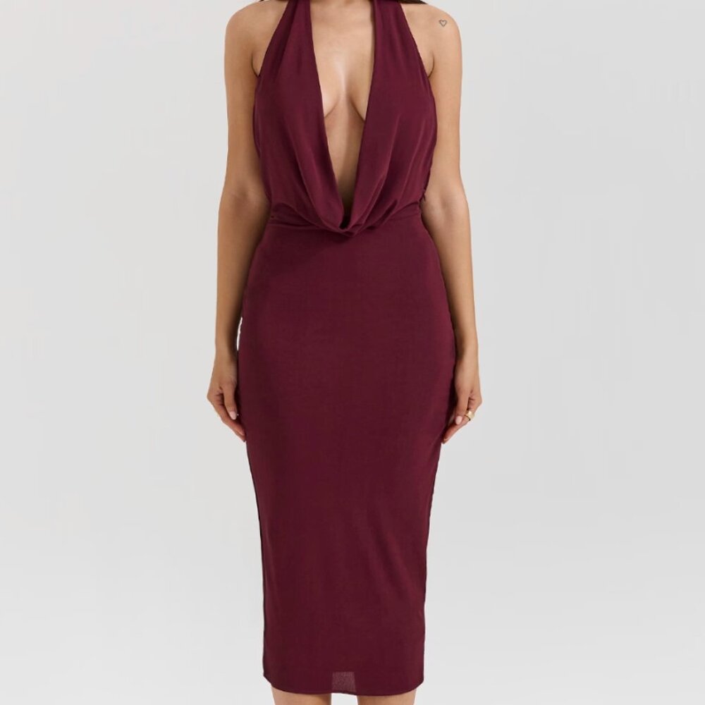 HOUSE OF CB - Florentina merlot draped midi dress